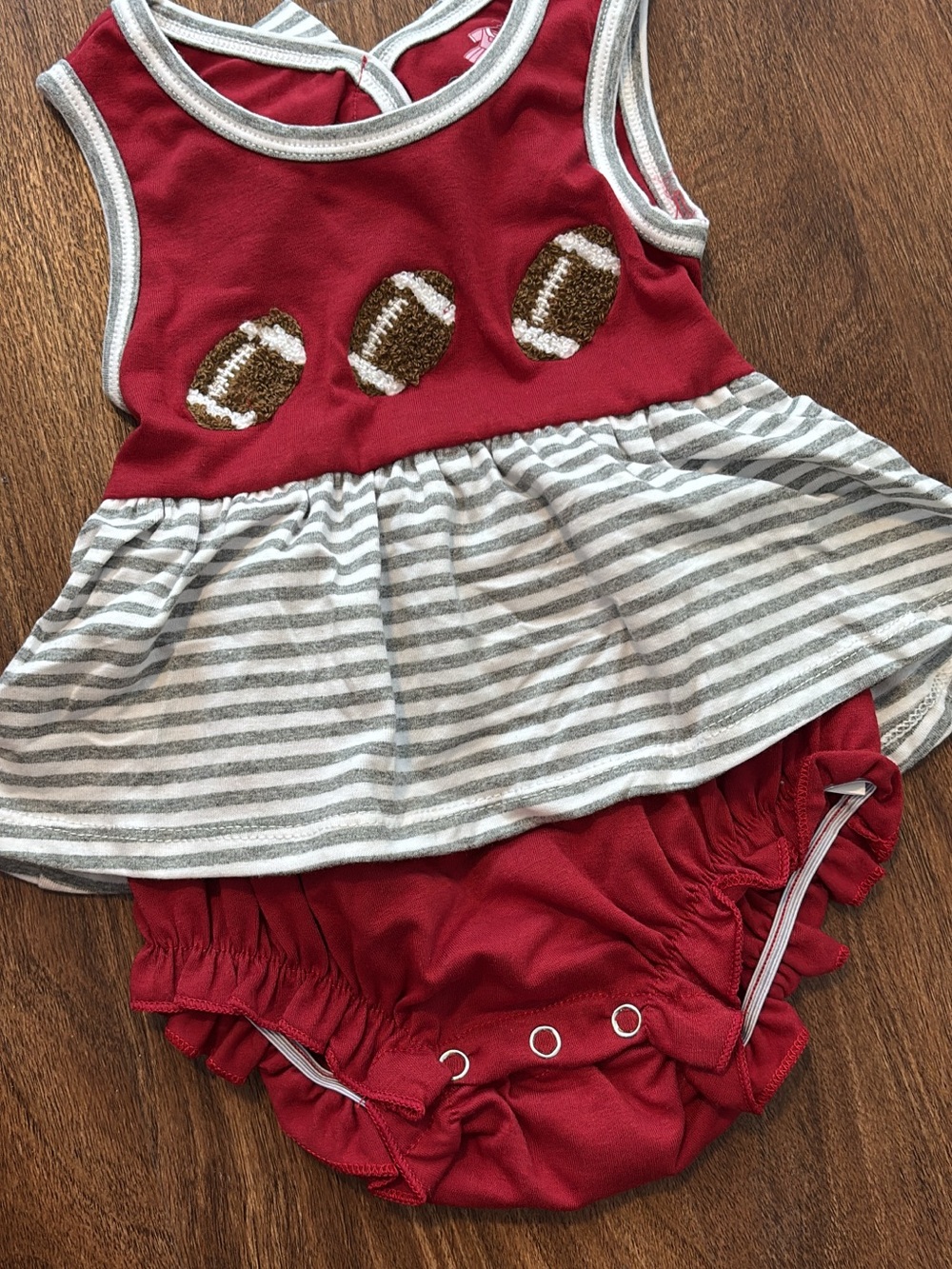 Girls Red Football French Knot  Peplum One-Piece Dress Romper Alabama